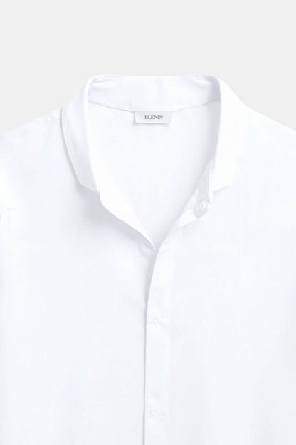 Old Money Cotton Linen Solid Color Long Sleeve Button Down Top Shirt Stand Collar