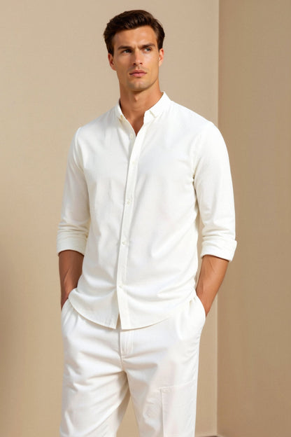Old Money Cotton Linen Solid Color Long Sleeve Button Down Top Shirt Stand Collar