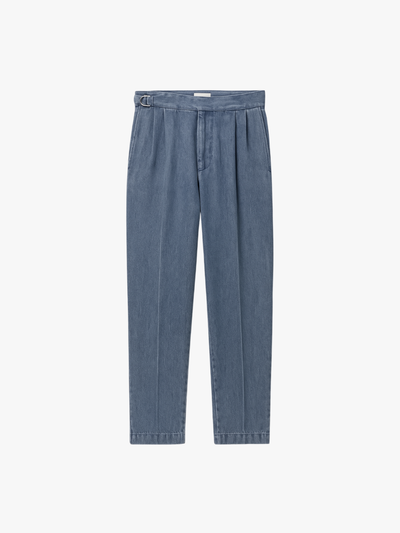High-Waisted Straight Leg Faux Denim Trousers